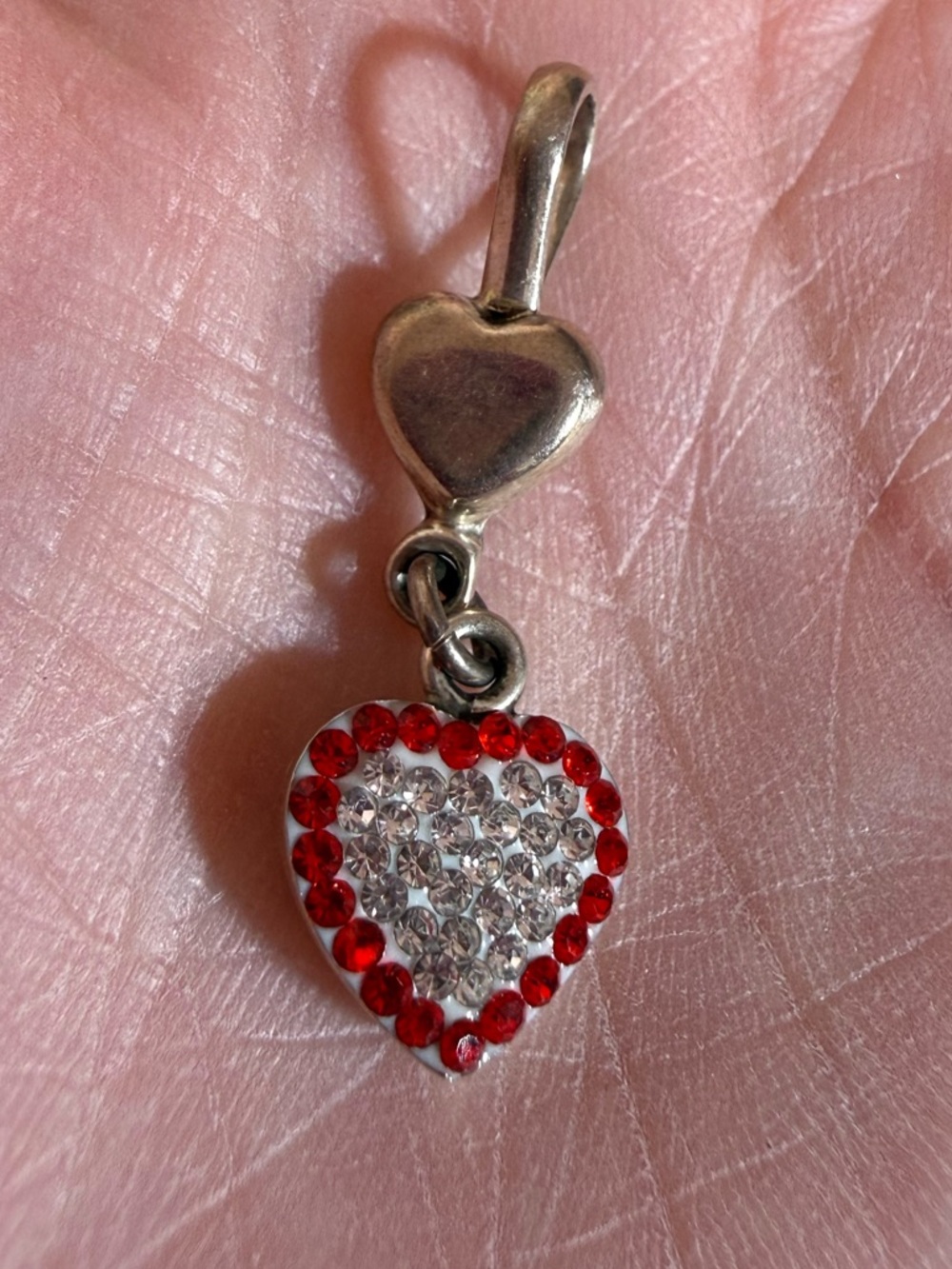 Vintage sterling silver Red rhinestone heart Dangle pendent Necklace delicate - Picture 5 of 15